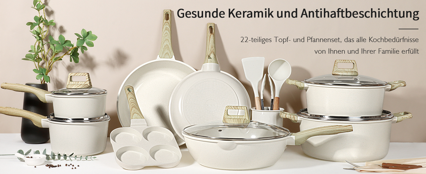 Набір посуду GipP з керамічним покриттям Antihaft (22 частини) – антипригарний посуд, безпечний та миючий посуд, без PFAS, PTFE, PFOA, PFOS
