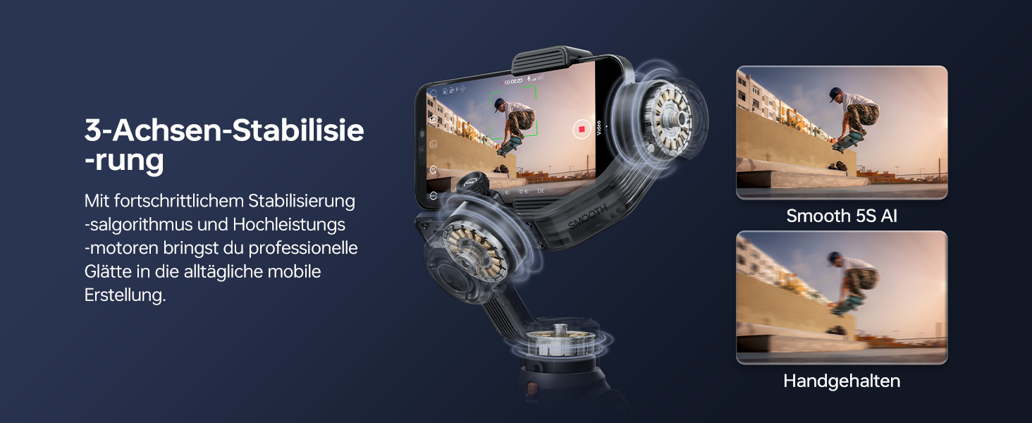 ZHIYUN Smooth 5S AI Pro: Стабілізатор для смартфона з AI, 3-осьовий, зі штативом, трекером, світлом, для зйомки Vlog, YouTube, TikTok