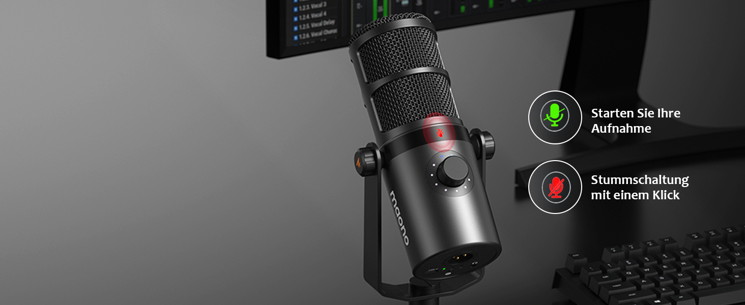MAONO PD400X: USB/XLR мікрофон для подкастів, студії, стрімінгу та геймінгу з регулюванням гучності та функцією Mute