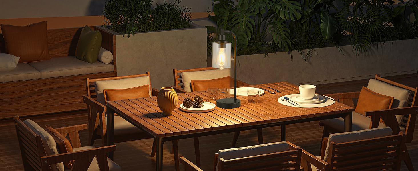 Акумуляторна настільна лампа бездротова з пультом, сенсорне регулювання яскравості, скляний плафон, нічник для спальні та вітальні, чорна