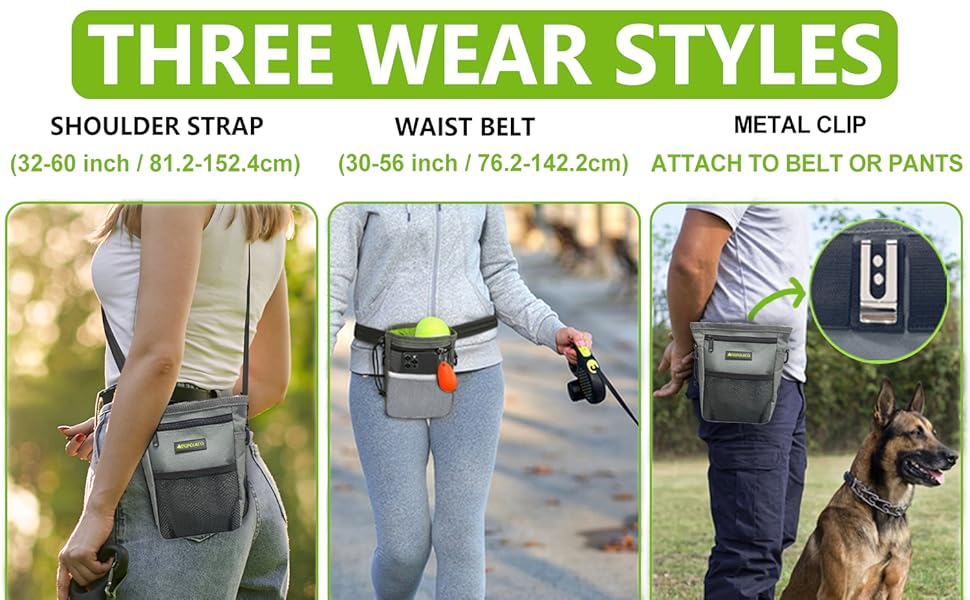 Лекарства для собак – сумка-лейкоріз для собак з кількома кишенями, диспенсер для пакетів для екскрементів і кишеня для телефону, 3 варіанти носіння – ідеальний мішок для корму для собак, тренування та прогулянки, сірий, магнітна застібка