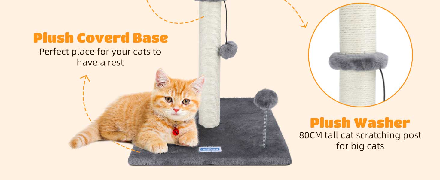 Котячий кігтетоп Nobleza, 80 см, сірий, з мотузкою та іграшкою