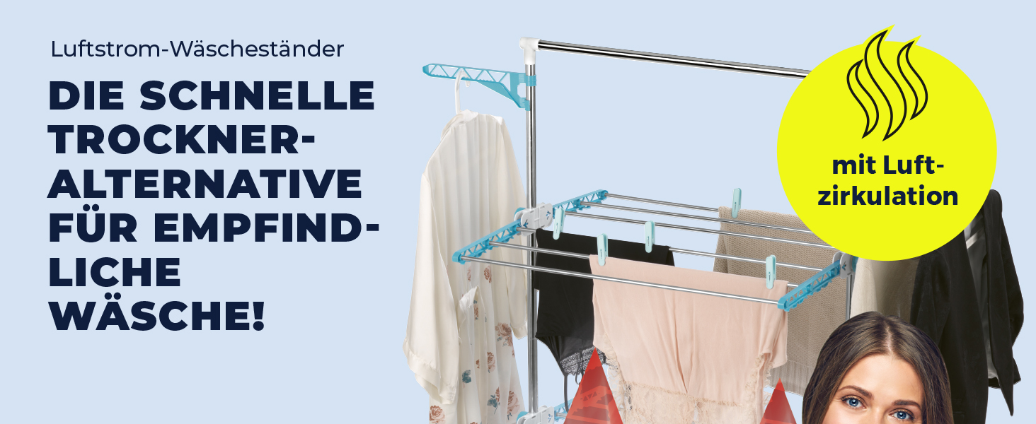 Електричний сушильний стійка EASYmaxx 900 з роликами, 9м довжини сушіння та 2 ярусами | Турбо стійка для білизни з бічними крилами та технологією повітряного потоку | 138x65x148 см