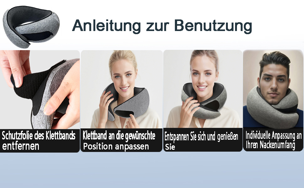 Подушка для шиї з регульованою капюшоном та 360° підтримкою шиї | Ергономічна подушка з піною з пам'яті для подорожей (літак, авто) | З чохлом та берушами | Дихаюча та пральна (темно-сіра)