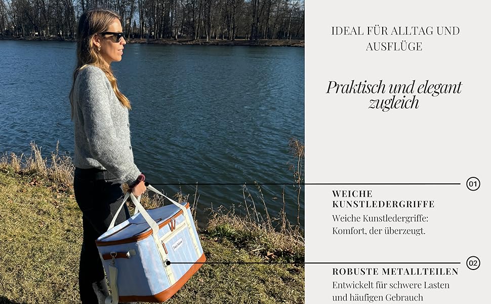 Велика складана термосумка 45L для покупок, пляжу, пікніка, обіду. Водонепроникна, ізольована на 12 годин. Ретро XXL, бежевий колір.