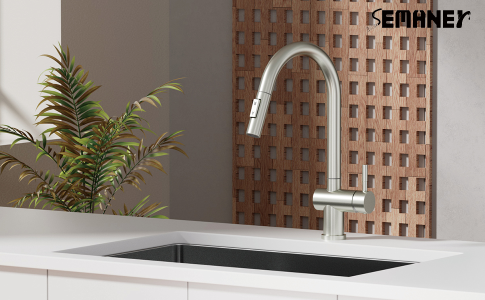 Кухонний змішувач SEMANEY з висувною лійкою та двома режимами, поворотний на 360°, з одним важелем, з матовою обробкою