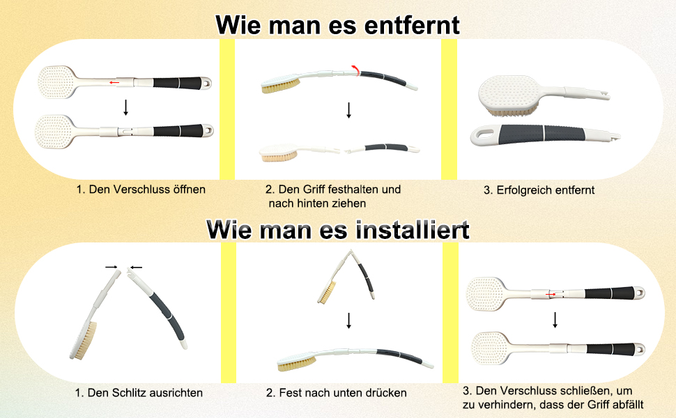 Рюкенbürсте для спини 50 см: складана щітка для душу з довгим руків'ям для ексфоліації, суха щітка для душу, щітка для ванни з змінною насадкою, підходить для людей похилого віку