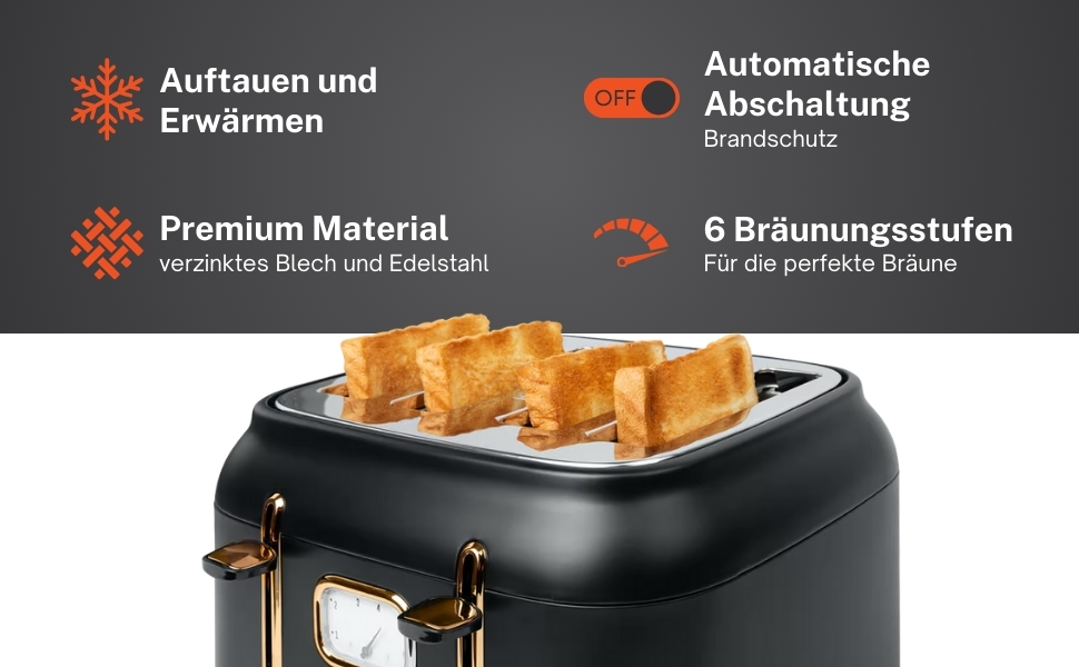 Тостер Muse MS-131 BC: 4-х секційний, чорний, ретро дизайн, 6 рівнів підсмажування, з підсвічуванням та крихкозбірником