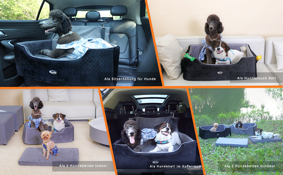 Підвищення для собак PALAMIL: для великих/середніх або 2 маленьких собак, водонепроникний автокрісло для собак з товстим матрацом та кишенями для зберігання (Чорний). Підвищення для великих собак.