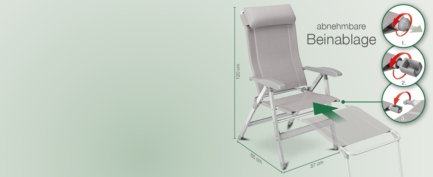 ELONEO Folding Camping Chair with Removable Footrest, Folding Chair Made of Aluminum, Folding Garden Chair, Reclining Chair with Adjustable Backrest, Taupe Camping Chair with Footrest (Basic) Taupe