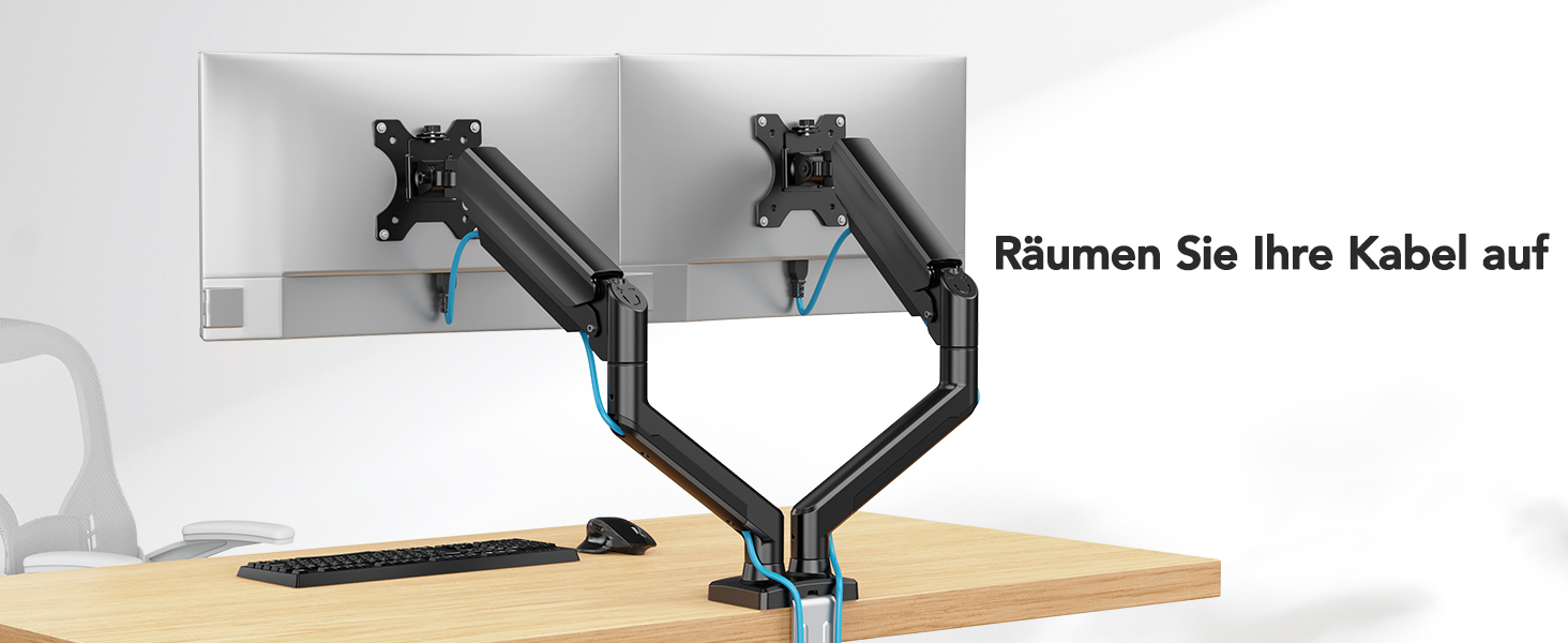 Кріплення для монітора HUANUO на 2 монітори, стабільне та ергономічне, до 32 дюймів, регульована висота, нахил та поворот, VESA 75/100, до 10 кг на кріплення