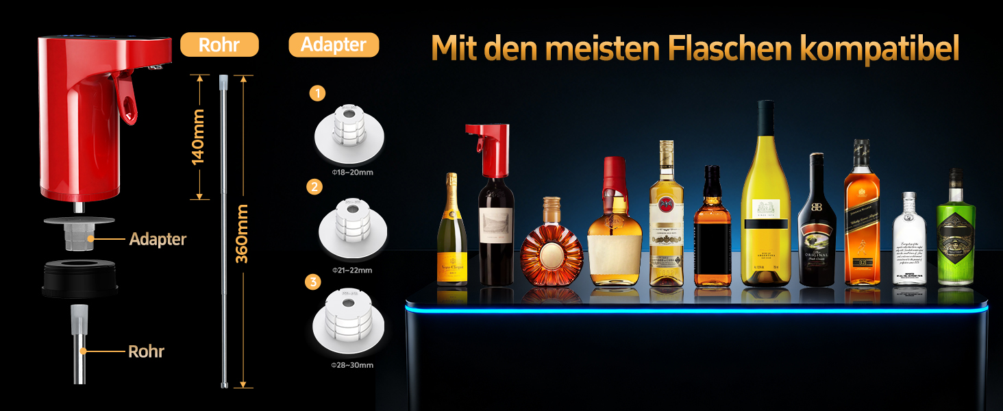 Електричний декантер для вина 5-в-1 з регулюванням дозування та цифровим виливом, автоматичний розливач вина, подарунок на День народження/День Святого Валентина (червоне)