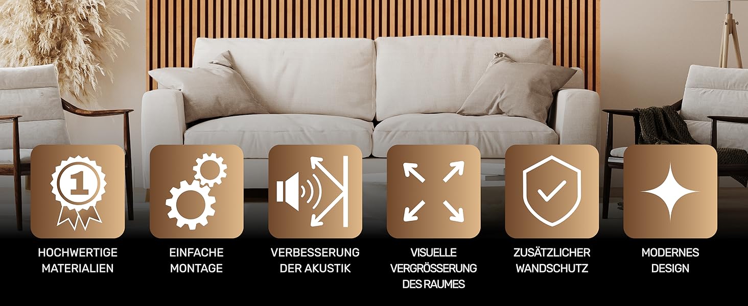 Акустичні панелі для стін на фетрі, дуб Windsor 280, 275x54 см (набір 2 шт. 275x27 см), 1.485 м²