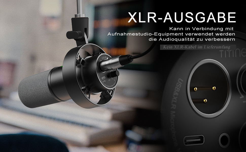 FIFINE XLR мікрофон студійний динамічний USB, для стрімінгу, подкастів, геймінгу, PS4/5, Mac, мікшер, звукова карта, чорний