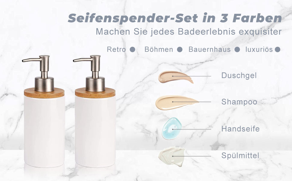 Дозатор для мила з кераміки, 500 мл, з металевим насосом, 2 шт. (для кухні та ванної кімнати)