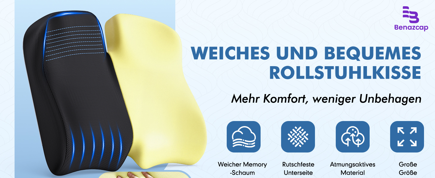 Подушка ортопедична з піни Memory Foam Benazcap для сидіння: зняття тиску, для авто, офісу, геймінгу, дому. Знімний чохол (45x41x8 см)