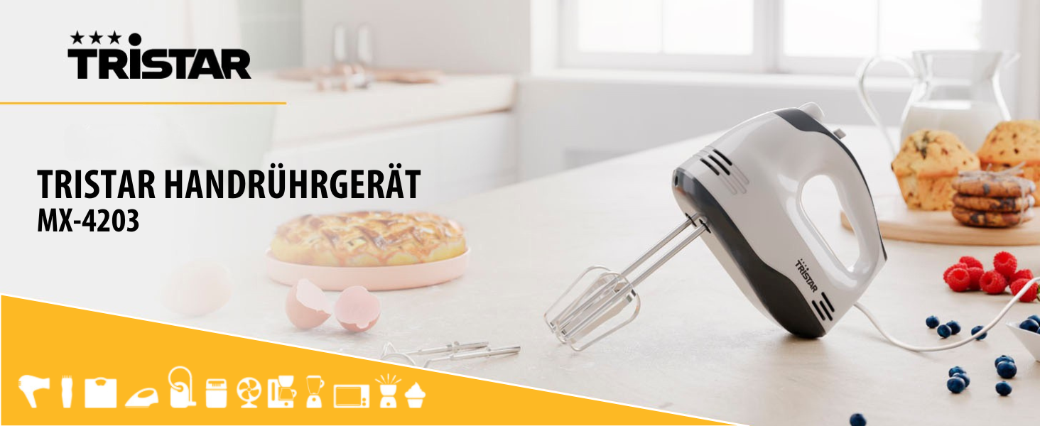 Міксер ручний Tristar MX-4203: 5 швидкостей, 200W, нержавіюча сталь, ергономічний дизайн