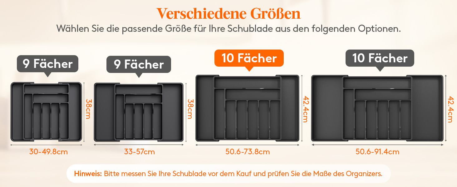 Органайзер для столових приборів Lifewit в шухляду, регульований, чорний (33-57 см x 38 см x 5 см)