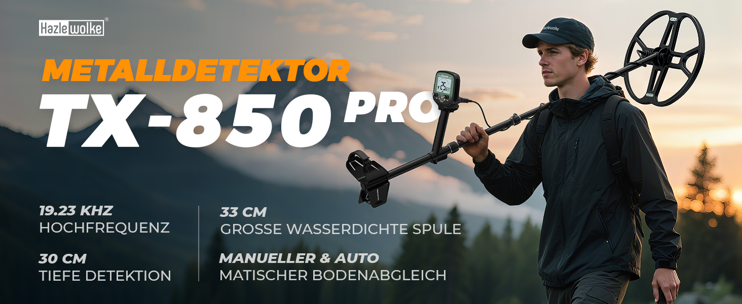 Металошукач професійний для дорослих Metalldetektor з 13'' водонепроникною котушкою DD, частота 19.23 кГц для пошуку срібла та золота, регульована балансування ґрунту, 3 режими пошуку, глибина виявлення 12''