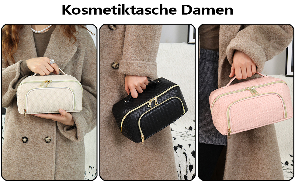 Косметичка для макіяжу велика водонепроникна з PU-шкіри, для подорожей, чорна вінтажна