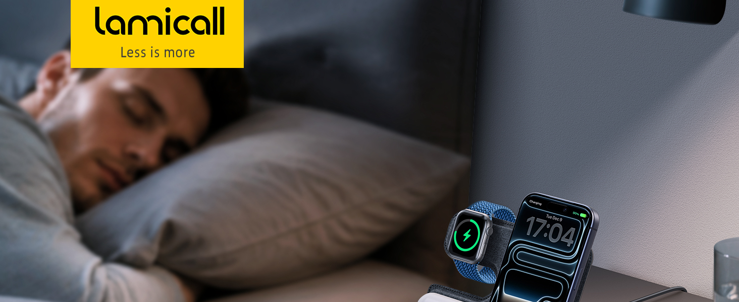 Зарядна станція 3 в 1 Lamicall для iPhone та Apple Watch, сумісна з MagSafe, сіра