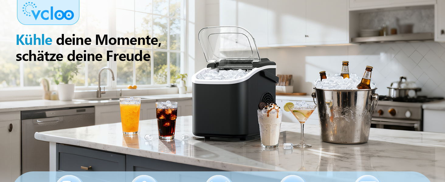 Машина для приготування льоду Eiswürfelmaschine Klein: портативна, 12 кг/24 год, 8 кубиків за 6 хв, 2 розміри, самоочищення для дому, кухні, кемпінгу, вечірки, RV