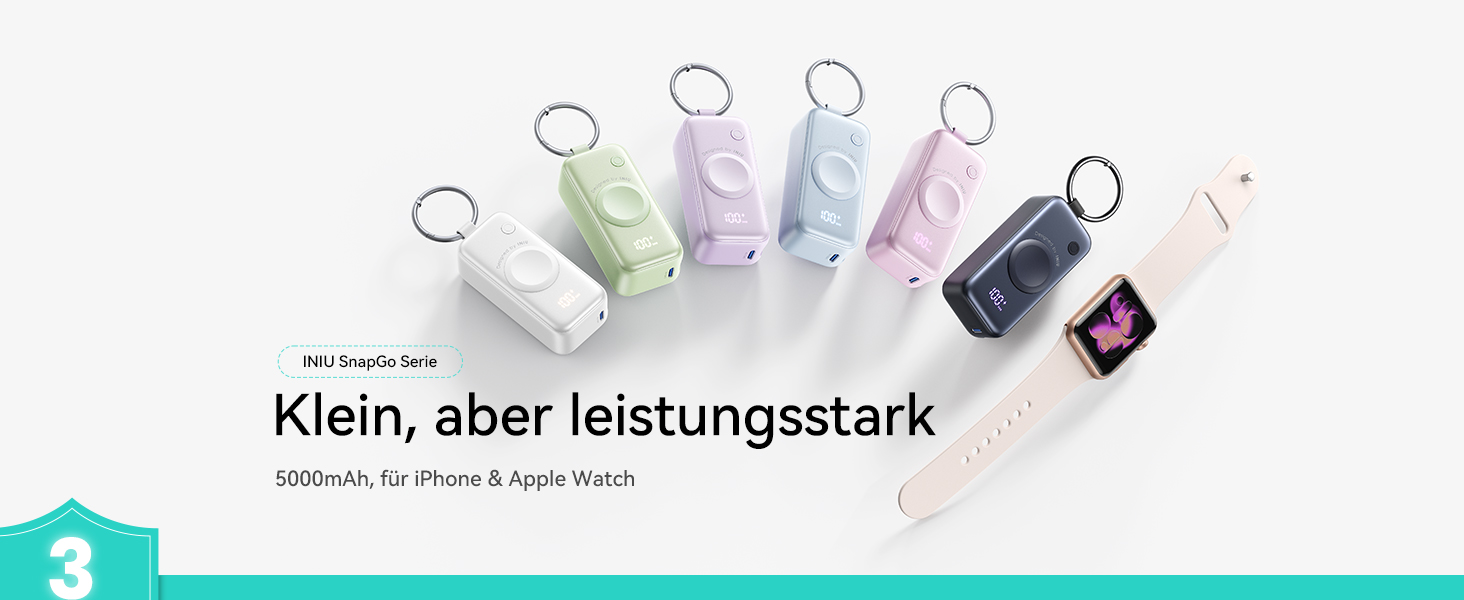Power Bank INIU для Apple Watch, 5000mAh, вбудований кабель, LCD-дисплей, сумісний з iWatch 10/9/8/Ultra2/Ultra/SE, iPhone 16/15, рожевий