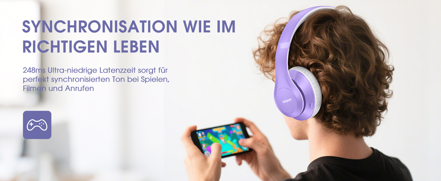 Бездротові навушники Uliptz Bluetooth Over Ear: 65 годин роботи, 6 EQ-режимів, HiFi стерео, складна конструкція, для подорожей/офісу/телефону/ПК (фіолетовий)