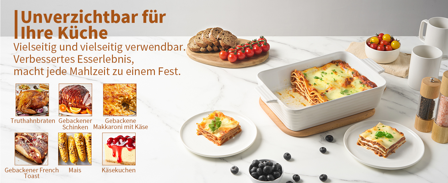 Набір форм для запікання Jassceram з кераміки (4 шт.) – глибокі прямокутні форми для лазаньї та випікання. Великий набір порцелянових форм для духовки, підходить для приготування брауні, банкетів. Розміри: 9.6'/11.5'/13.1'/15.2'