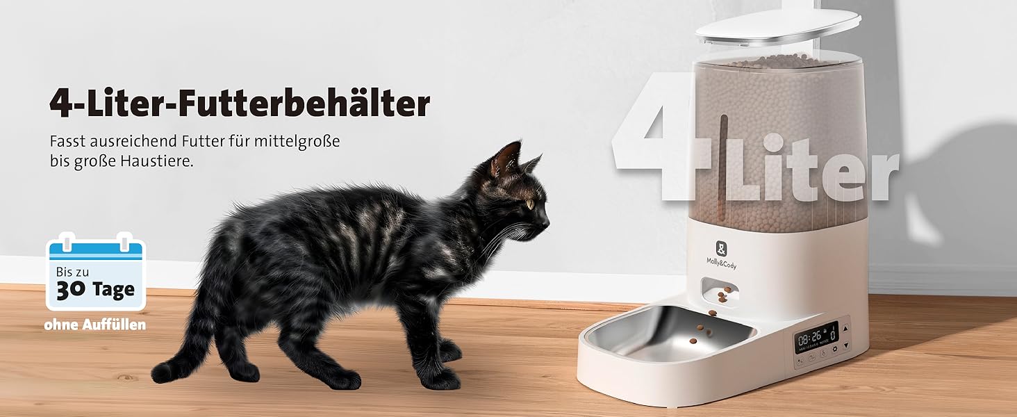 Автоматичний годівниця для котів та собак Molly&Cody Balou (4L, таймер, LED, блокування, подвійне живлення, нержавіюча сталь) + миска