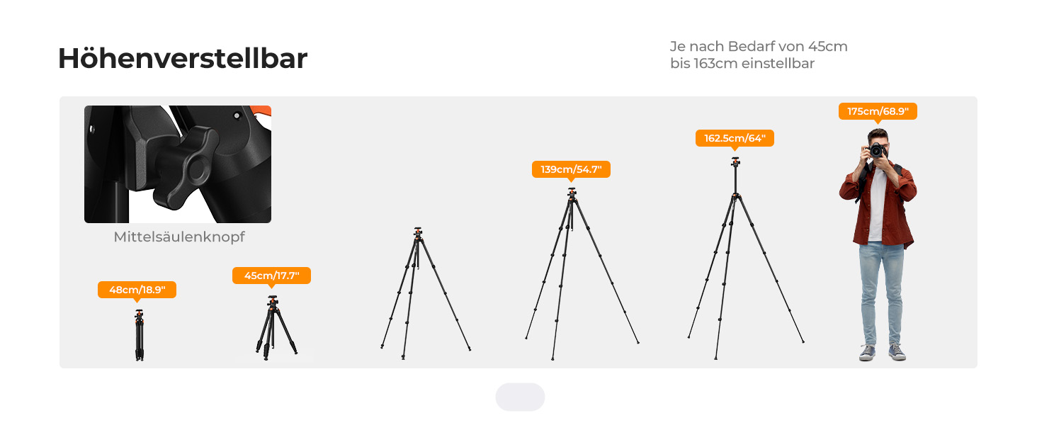 Штатив K&F Concept 163CM з алюмінію: легкий та компактний, до 10 кг, для DSLR, телескопів, камер та смартфонів
