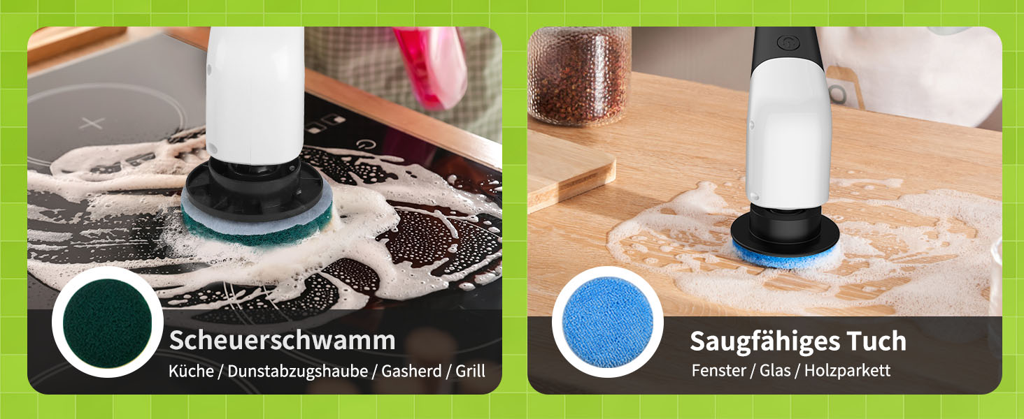 Електрична щітка для прибирання YKYI з 8 насадок, водонепроникна IPX7, для ванної, підлоги, кухні (біла)