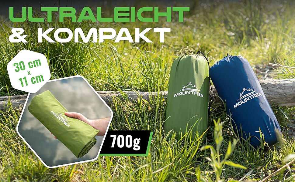 MOUNTREX Isomatte Camping Air Mattress - Ultralight & Compact Sleeping Pad with Foot Pump - Inflatable Pad for Outdoor & Backpacking - Green