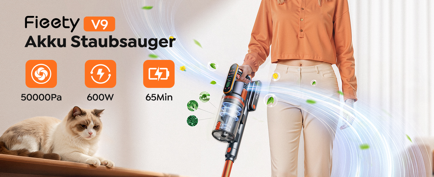 Бездротовий акумуляторний пилосос Fieety 600W з ароматерапією та гнучким з'єднанням, 65 хвилин роботи, для твердих поверхонь, килимів та авто
