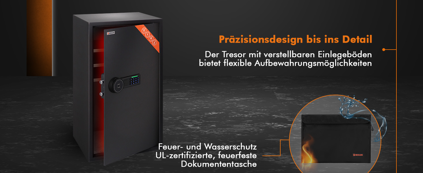 Сейф для дому Business XL Safe Tresor 60л з цифровим та відбитком пальця, вогнестійкий, для документів A4, з 2 полицями