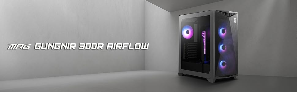 Корпус ПК MSI MPG GUNGNIR 300R Airflow - Mid-Tower з загартованим склом, підтримка ATX/M-ATX/Mini-ITX, 4 x 120mm ARGB вентилятори, магнітний фільтр пилу, USB 3.2 Gen 2x2 Type-C
