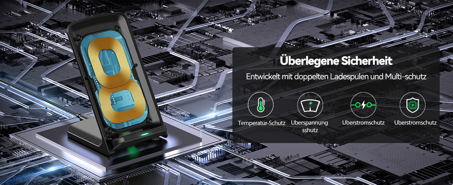 Бездротова зарядка TECKNET 15W, 2 в 1, підставка для iPhone 17/16/15/14/13/12 Pro Max, Samsung Galaxy, Google, LG, Xiaomi, Huawei - Чорна