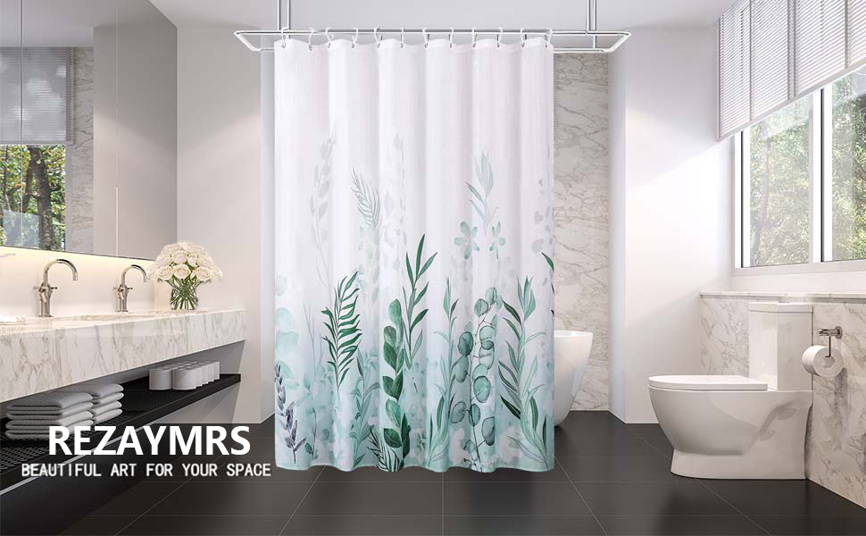 Штора для душу REZAYMRS, 180x200 см, зелена, водонепроникна, з 12 гачками, поліестер, для ванної кімнати