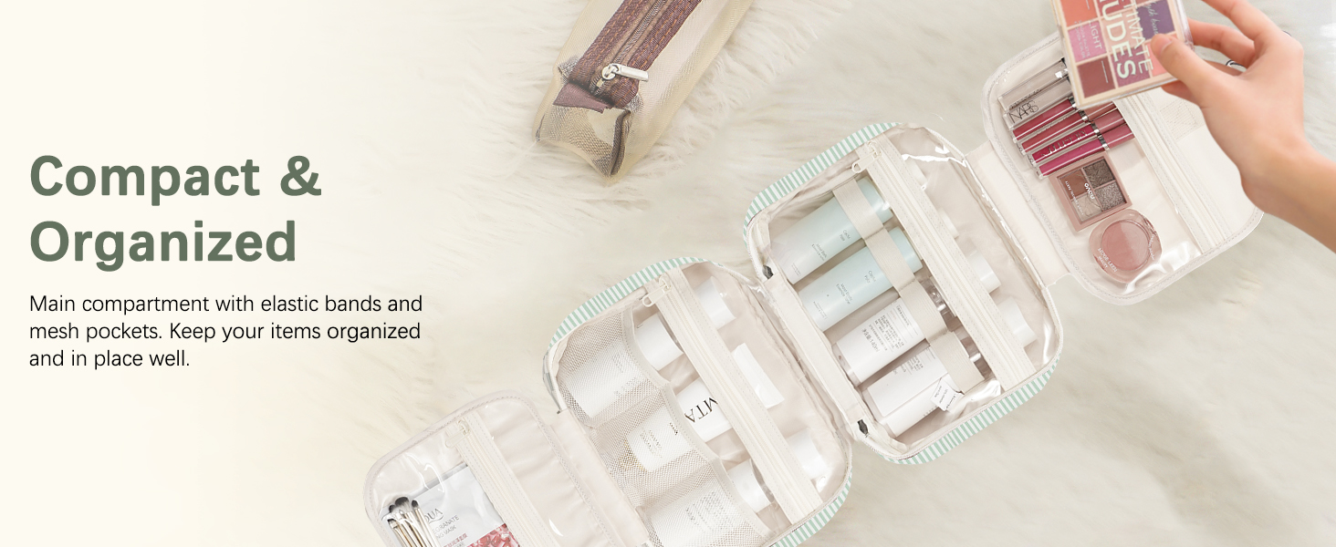 Narwey Косметичка для дівчаток з сіткою, велика, зелено-сіра, з смугами, модель Y