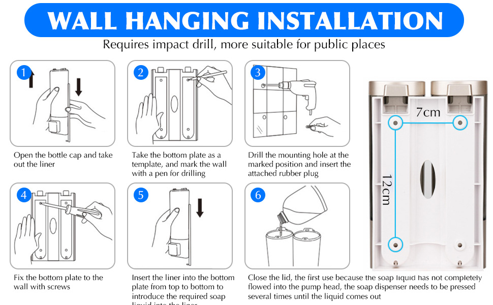 Дозатор мила настінний без свердління REAQUE, 200 мл, для душу, шампуню, дезінфікуючого засобу, мила, чорний