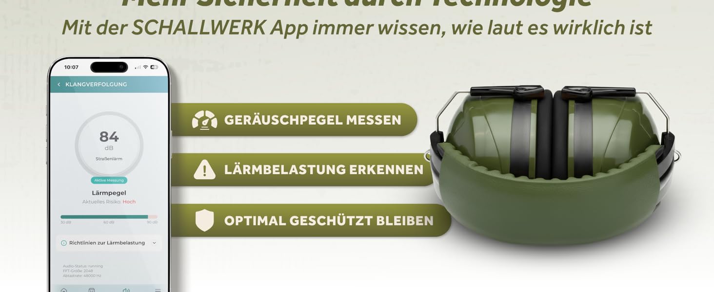 Schallwerk Work+ | Захист слуху для роботи – наголовники з регульованим розміром, високоякісні навушники для шумозаглушення – капелюхоподібні навушники для роботи та повсякденного використання (оливковий)