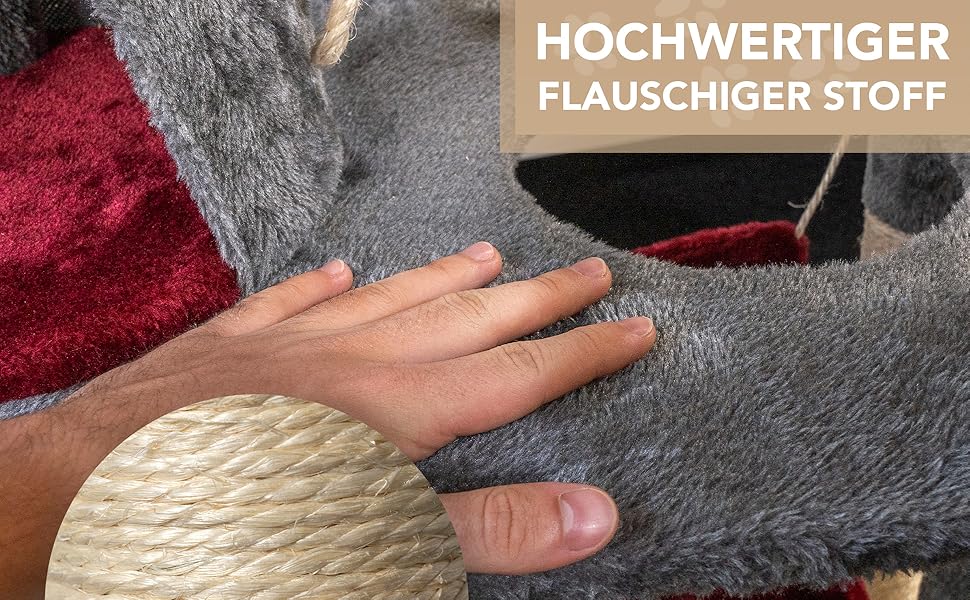 Кігтеточка для котів Foxdevil від xonic® - стабільна, багатофункціональна з платформою, гамаком, будиночком, іграшкою та сходами (141 см, сірий/червоний)