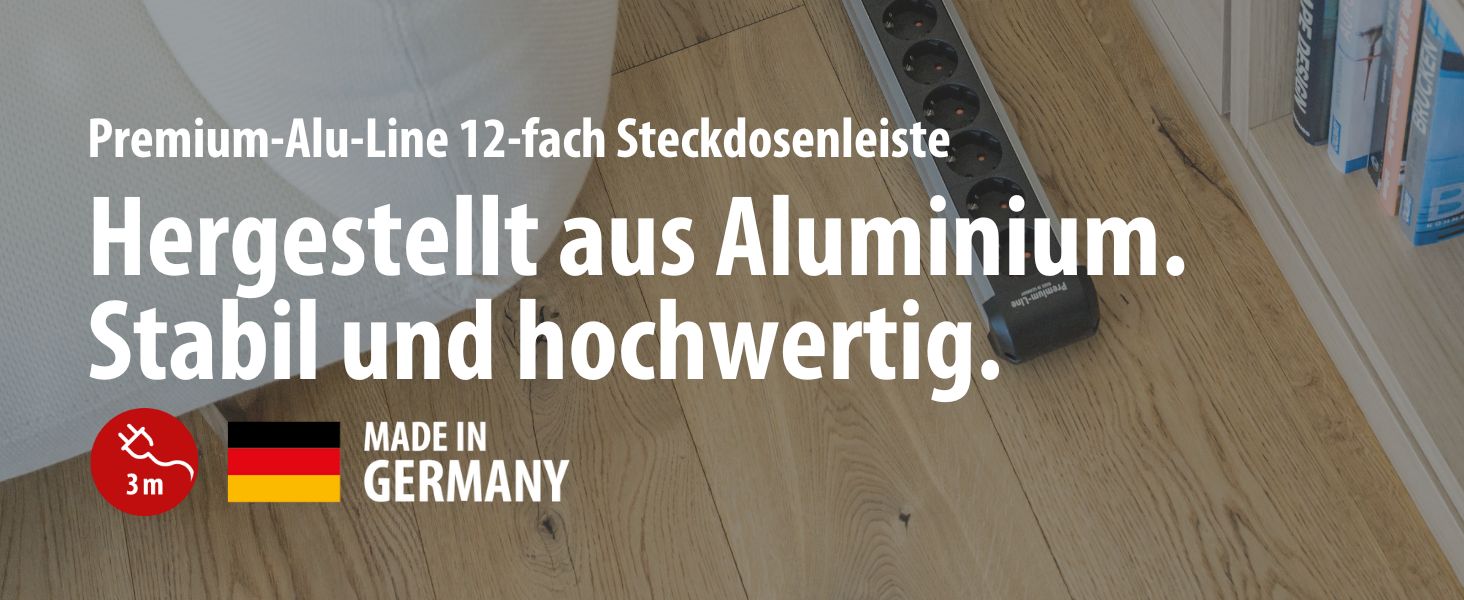 Бренненштуль Преміум-Алю-Лайт Розподільник розеток 12-фазний з алюмінію (багаторозетова панель з 2 вимикачами та 3м кабелем, Made in Germany), Нова версія Single