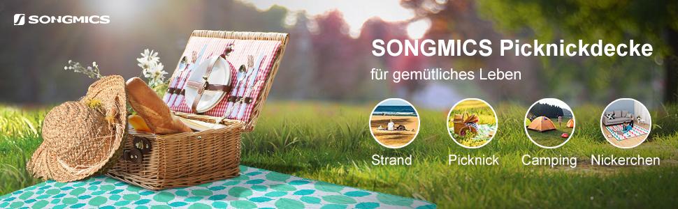 SONGMICS Плед для пікніка, 195 x 150 см, великий, для кемпінгу, парку, саду, пляжу, водонепроникний, можна прати в машині, складаний, червоно-зелено-помаранчевий, GCM50K
