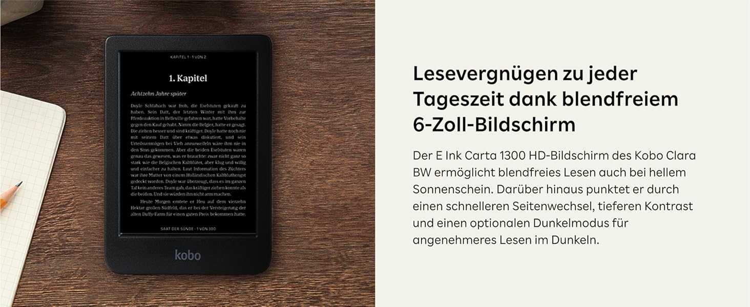 Kobo Clara BW: eReader з 6-дюймовим сенсорним екраном, ComfortLight PRO, підтримка аудіокниг, водонепроникність, 16 ГБ, чорний