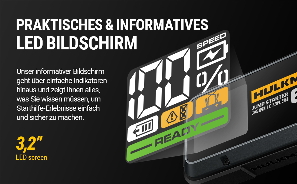 Портативний пусковий пристрій HULKMAN Alpha 65: 1200A, 12000mAh, для бензинових та дизельних двигунів (до 6,5L/4,0L), з функцією Boost, 12V, Lithium, Space Gray