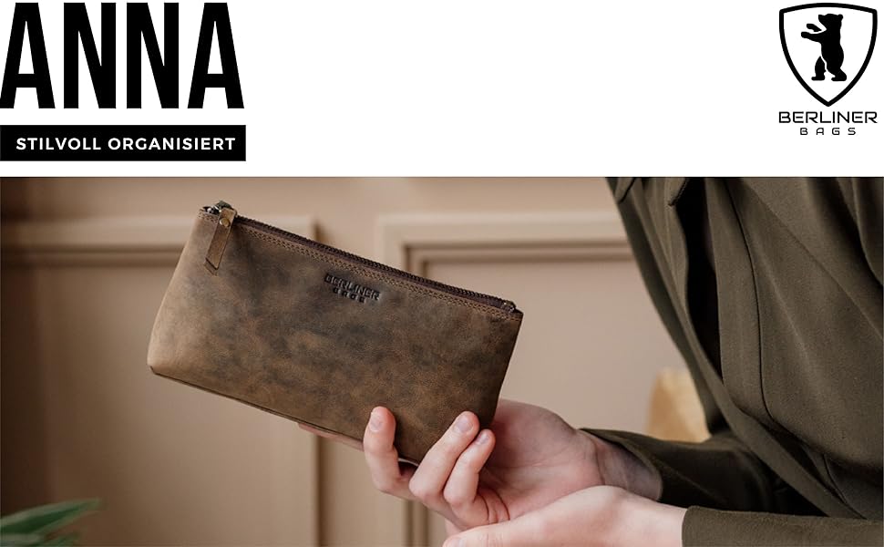 Преміум косметичка Berliner Bags Anna зі шкіри, маленький шкіряний пенал для жінок і дівчат, розмір XS, колір еспресо