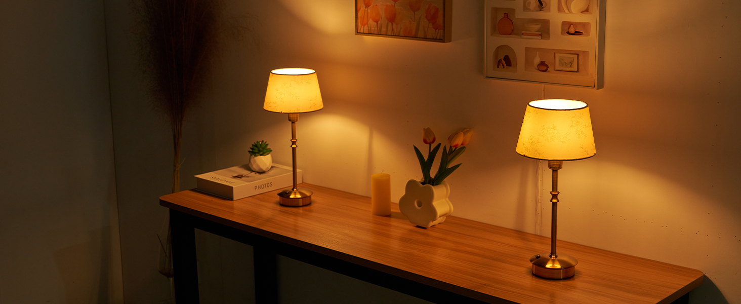 Настільна лампа OCEST на акумуляторі, сенсорне керування, регульована яскравість, для дому, кухні, тераси, їдальні (античне латунь-лінолеум), плафон з шовку 35,5 см