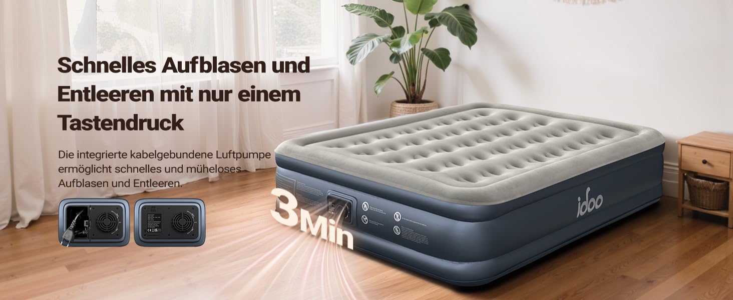 Надувний матрац iDOO для 2 осіб з електричним насосом, 152x203x46 см, 295 кг, для кемпінгу
