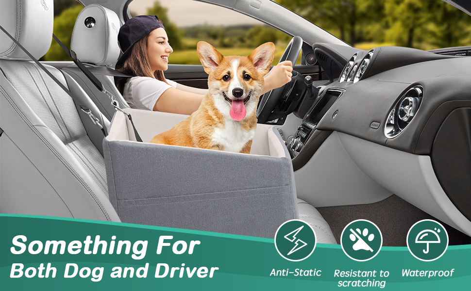 Автокрісло для собак, сіре, велике/маленьке, з підняттям та кишенями для зберігання. Підходить для собак до 25 кг або 2 цуценят. Знімне та пральне.